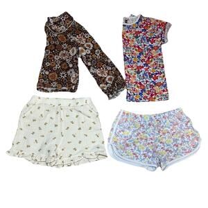 Lot Of Four Girls Floral Colorful Mixed Brand Size 5-6 Tops‎ And Shorts Tea RB
